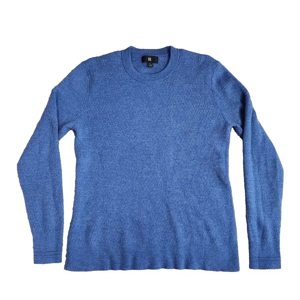 Banana Republic Extra Fine Merino Wool Thermal-Knit Crewneck Sweater Blue Mens L